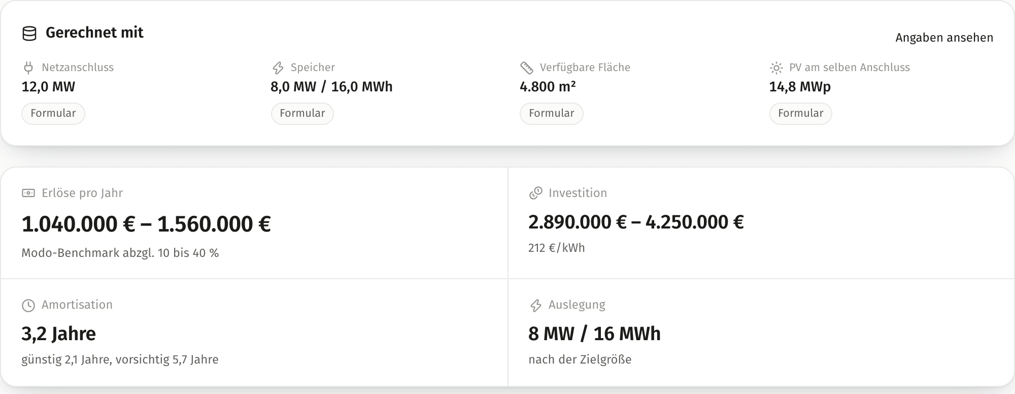 Marktabschätzung für einen Speicher am PV-Park, Beispieldaten